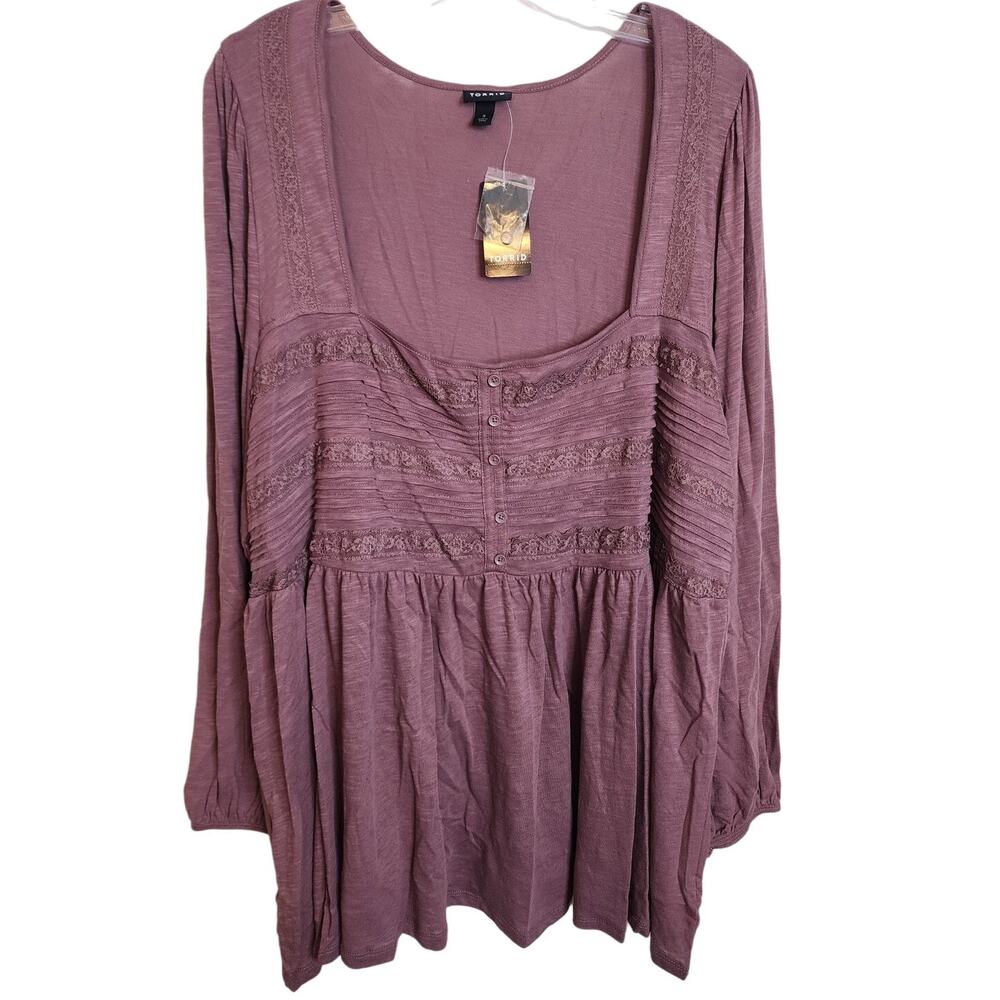 Torrid Cotton Modal Slub Square Neck Pintuck Top, Rose Taupe, NWT, 3X - Picture 2 of 7